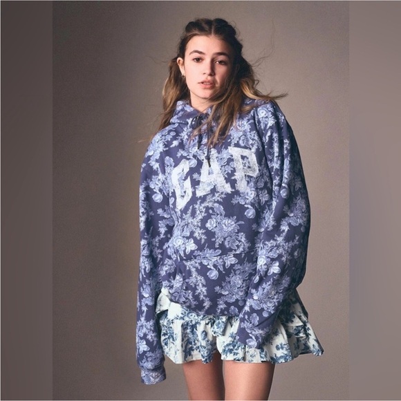 GAP Tops - GAP x LoveShackFancy Floral Hoodie NWT M Blue Toile Unisex  Coquette Cottagecore